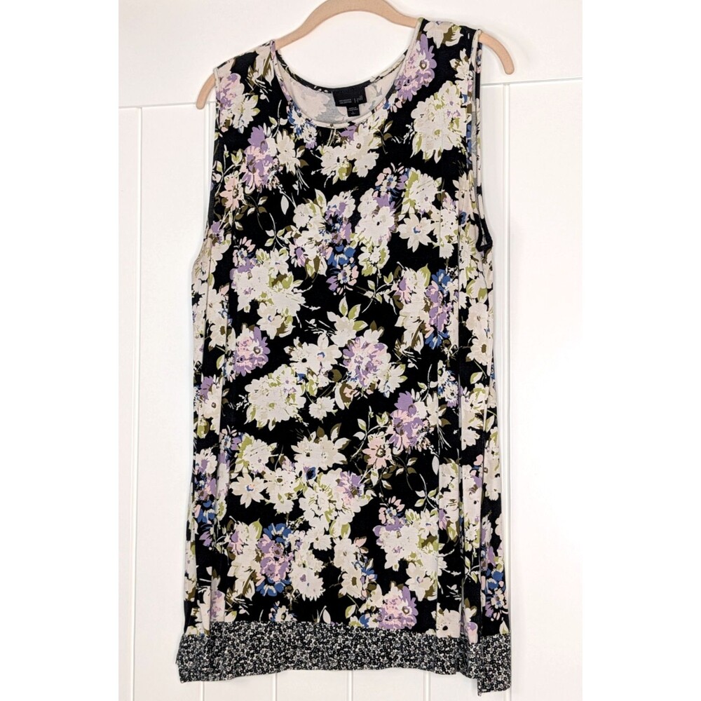J. Jill Wearever Collection Women's - Black Floral Tunic Tank Top, Large